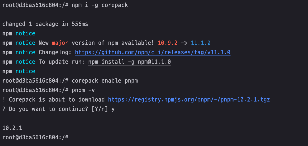 corepack update result