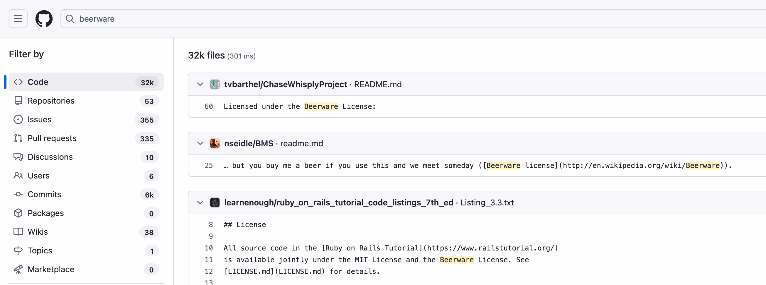 beerware github search result